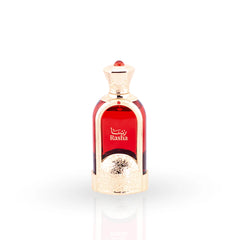 Rasha concentrated perfume oil 18ml bottle by Naseem with red liquid and gold ornate design