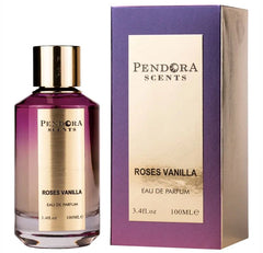 Purple Roses Vanilla perfume bottle by Pendora Scents with matching box