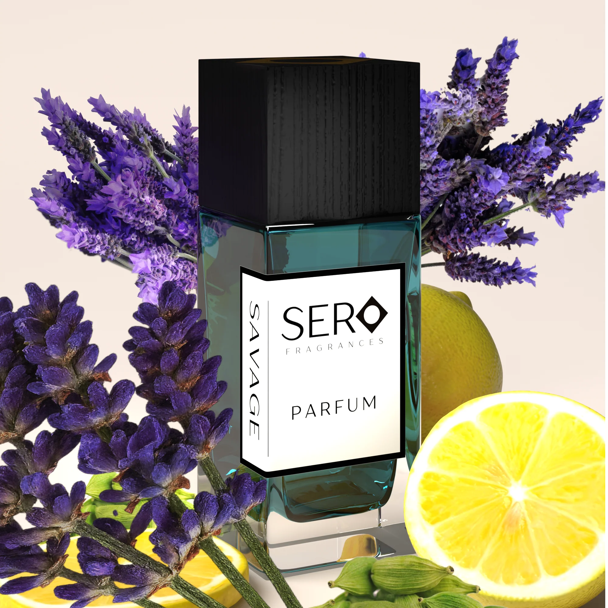 Sero Savage parfum bottle front view, Sero Fragrances
