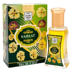 Saadaat 24ml roll-on perfume oil by Naseem with green floral packaging