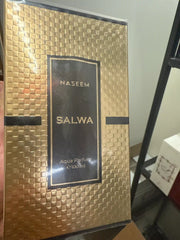 Salwa Naseem 100ml Aqua Parfum in luxury gold textured packaging box