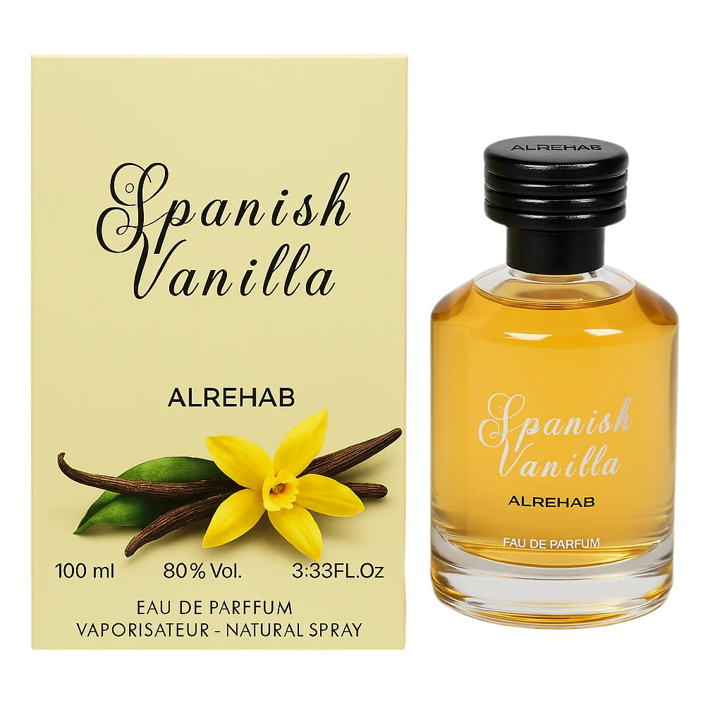 Spanish Vanilla perfume bottle by Al Rehab with vanilla beans