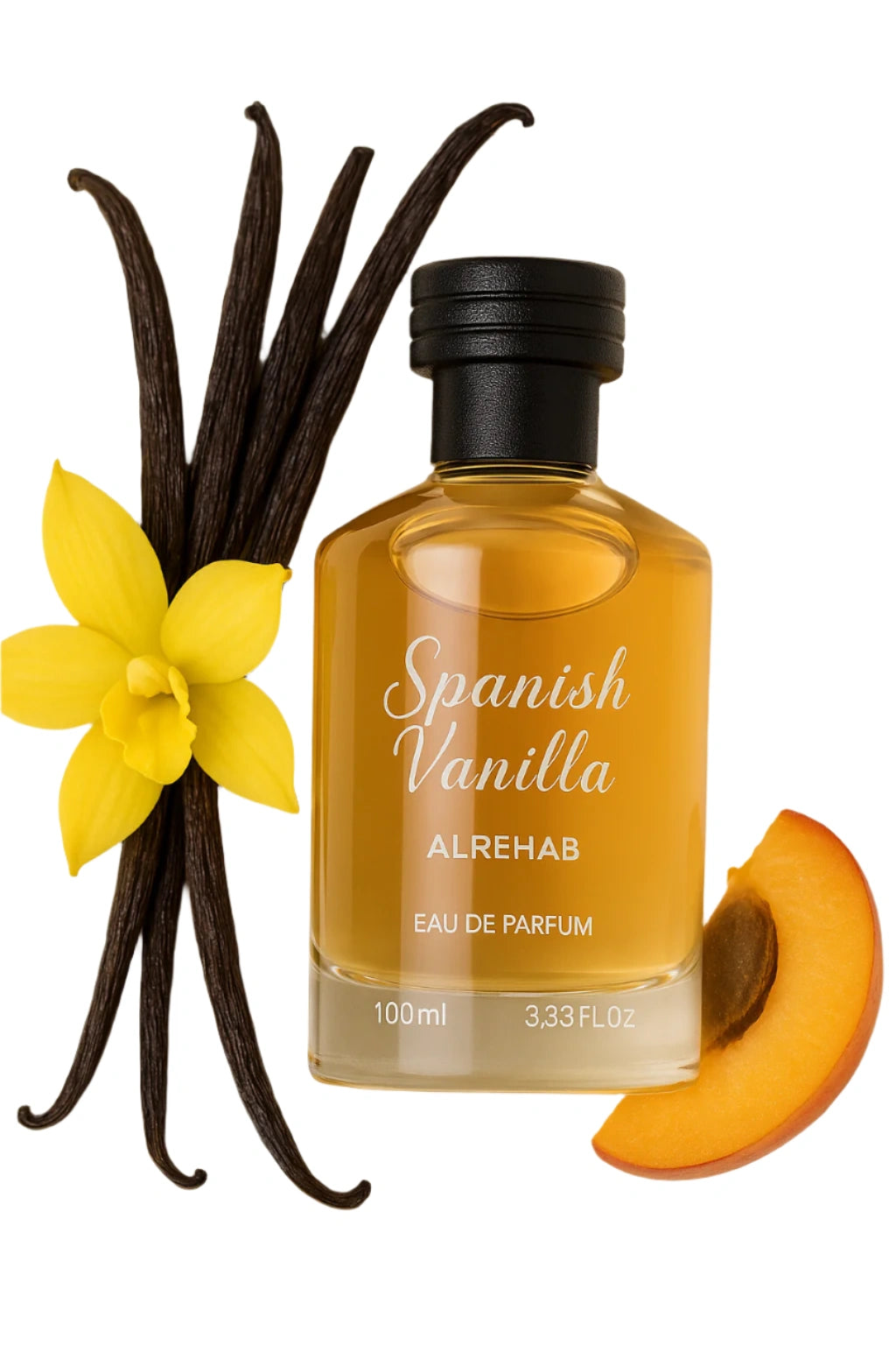Spanish Vanilla perfume bottle by Al Rehab with vanilla beans