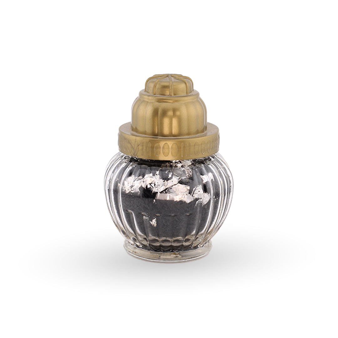 Small decorative bottle with a gold cap on a white background