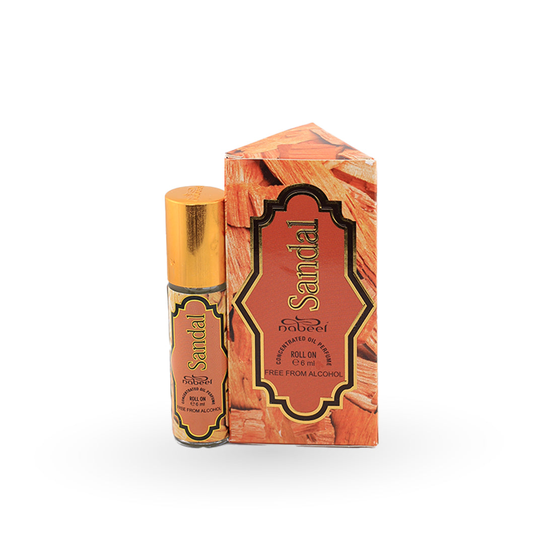 Sandal roll-on perfume with packaging on a white background