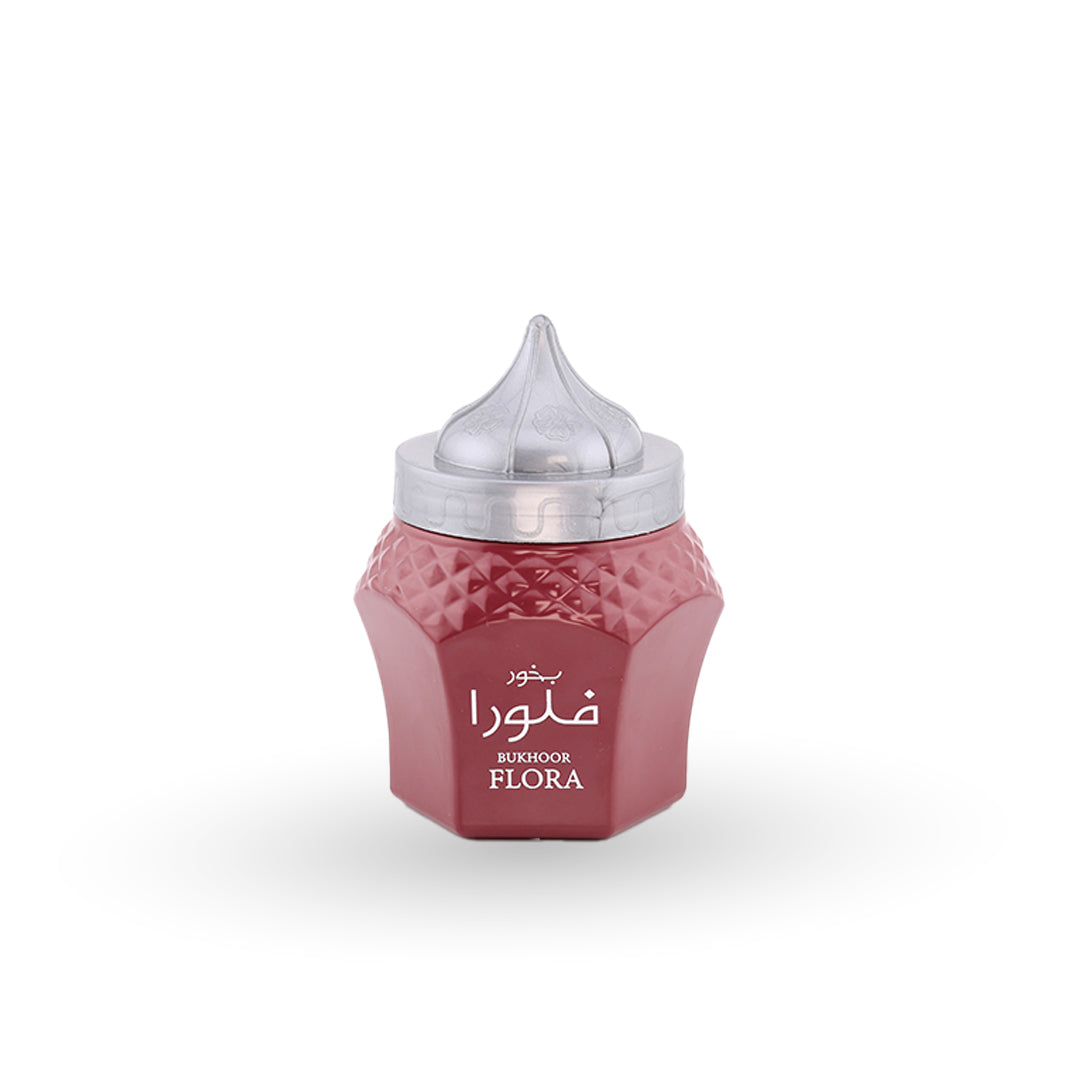 Red container with silver cap on a white background