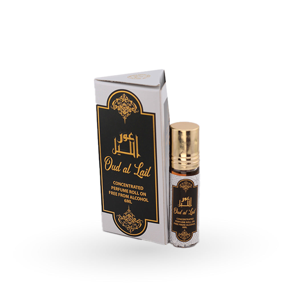Oud al Lail perfume bottle and packaging on a white background