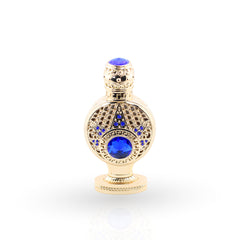 Decorative bottle with gold and blue accents on a white background