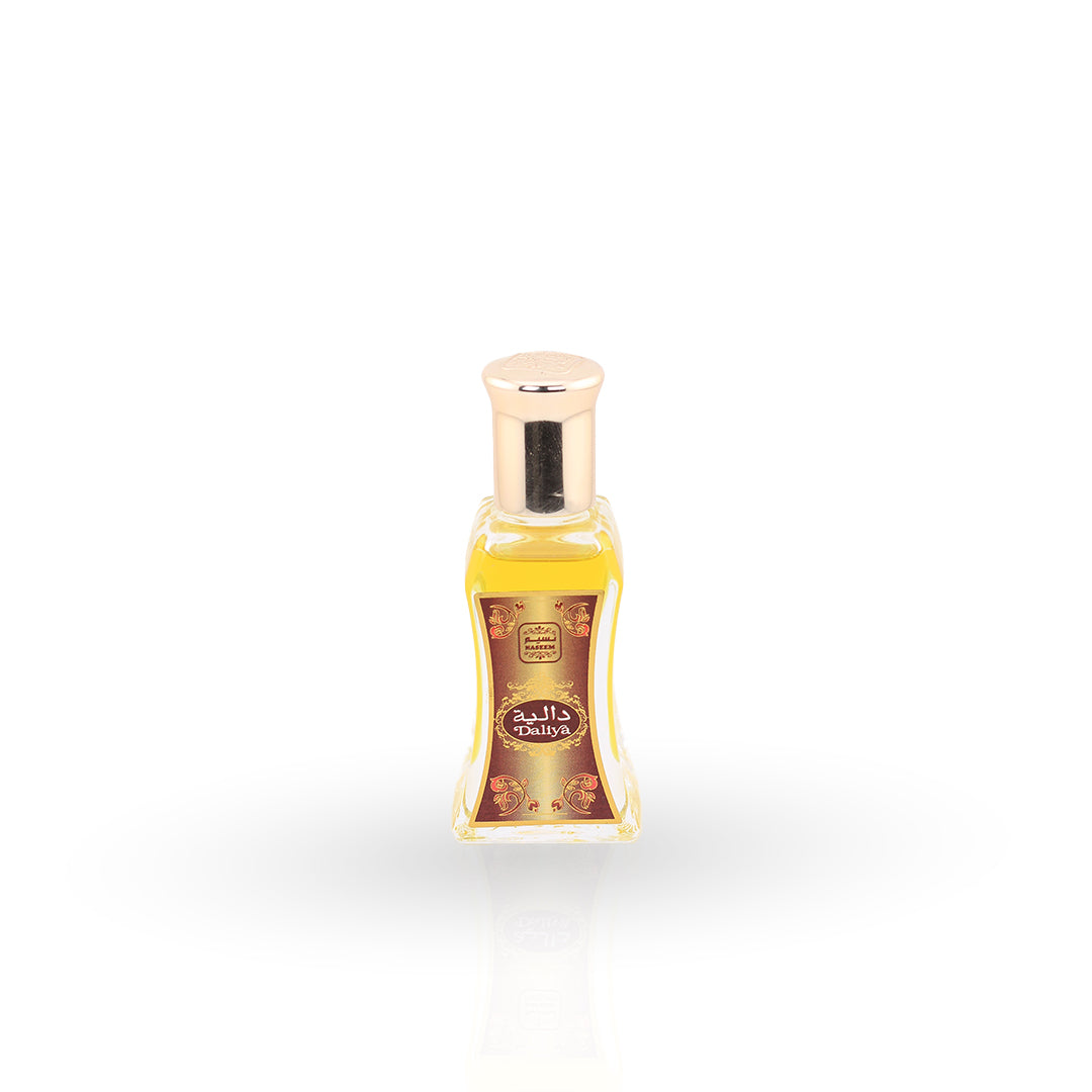Perfume bottle with gold cap on a white background