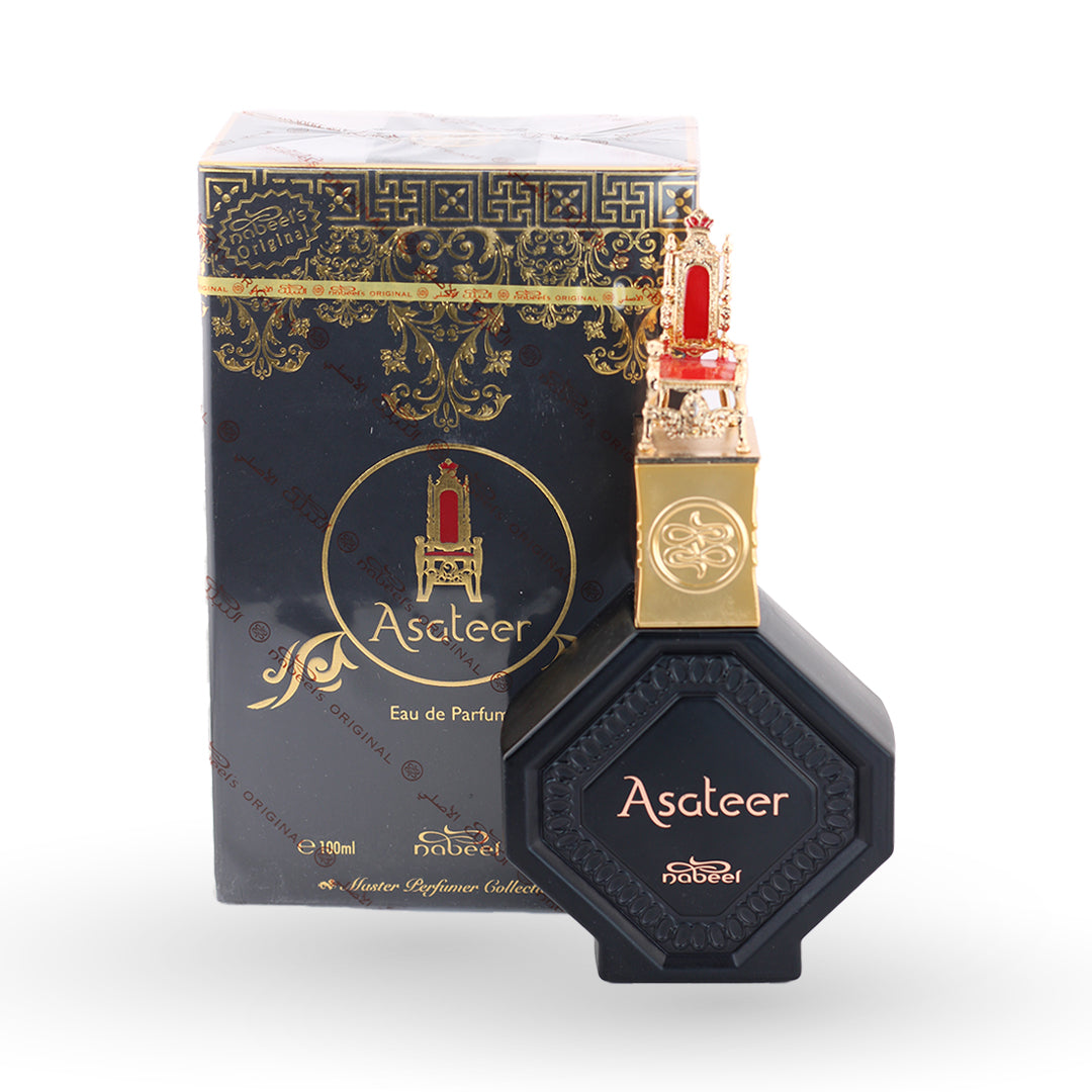 Asateer perfume bottle and packaging on a white background