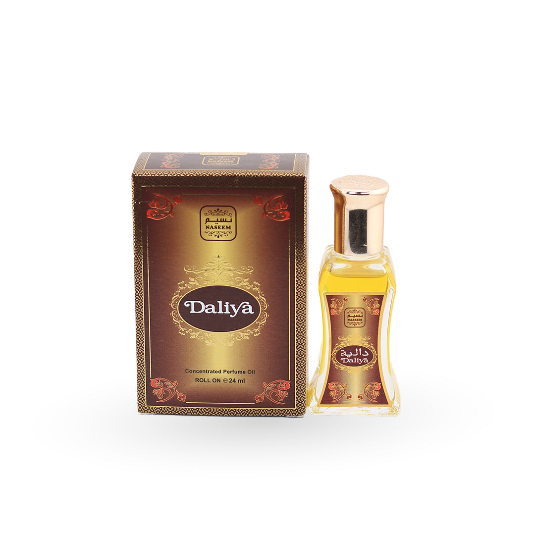 Daliya perfume bottle and packaging on a white background