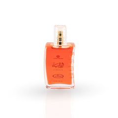 Perfume bottle with a gold cap on a white background