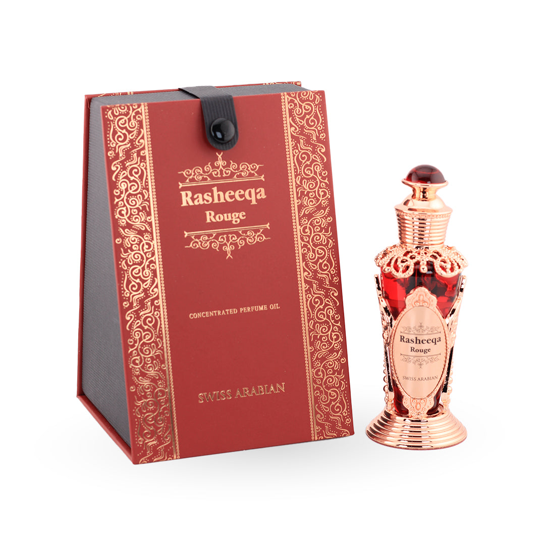 Rasheeqa Rouge perfume bottle and packaging on a white background