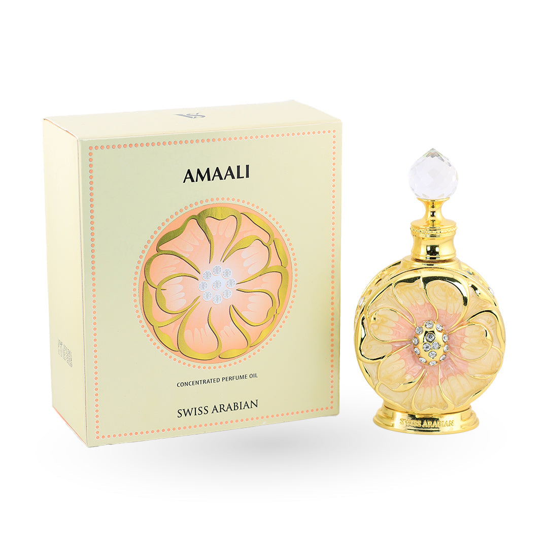 Amaali perfume bottle and packaging on a white background