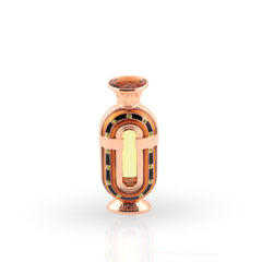 Decorative vase with rose gold and black design on a white background