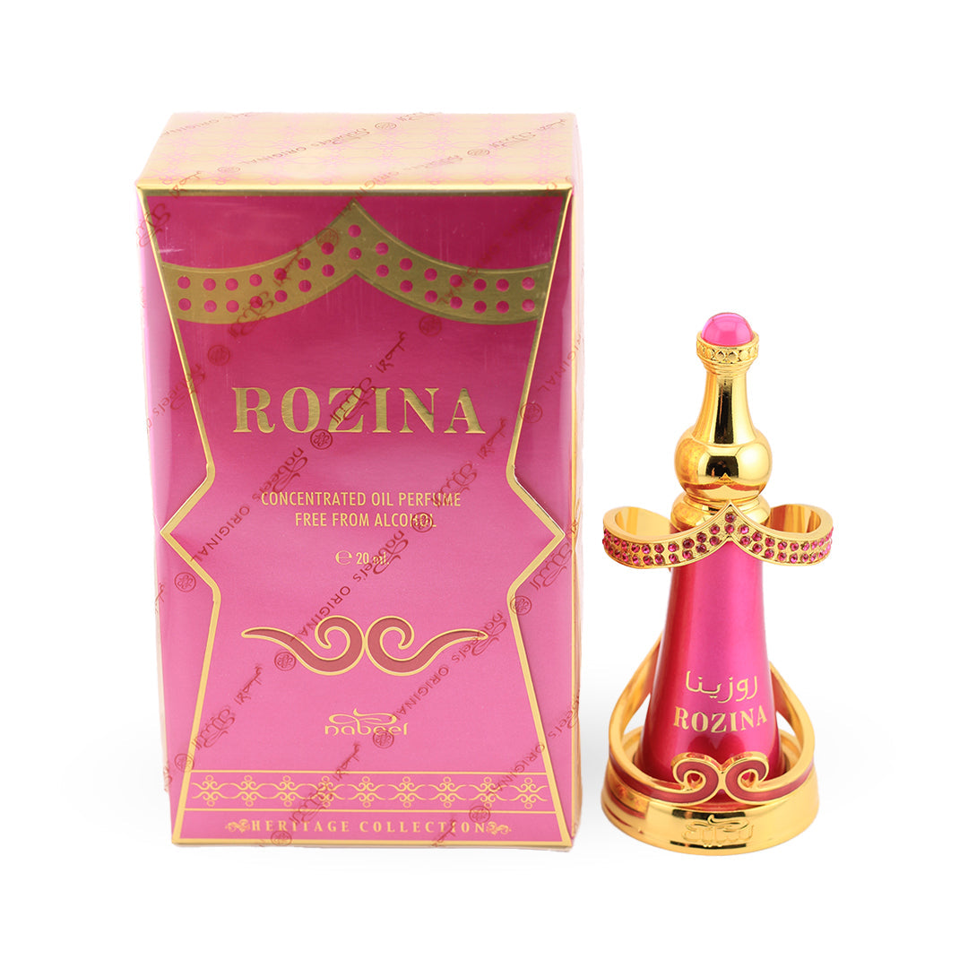 Rozina oil perfume bottle with pink packaging