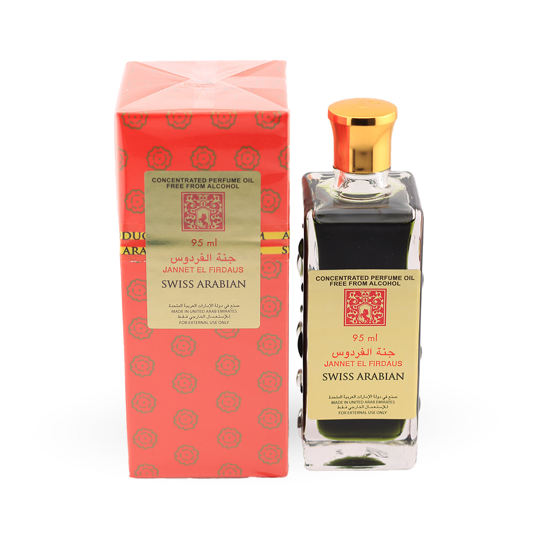 Swiss Arabian concentrated perfume oil bottle and packaging on a white background