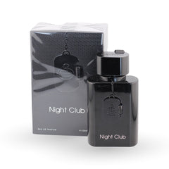 Black 'Night Club' perfume bottle and packaging on a white background
