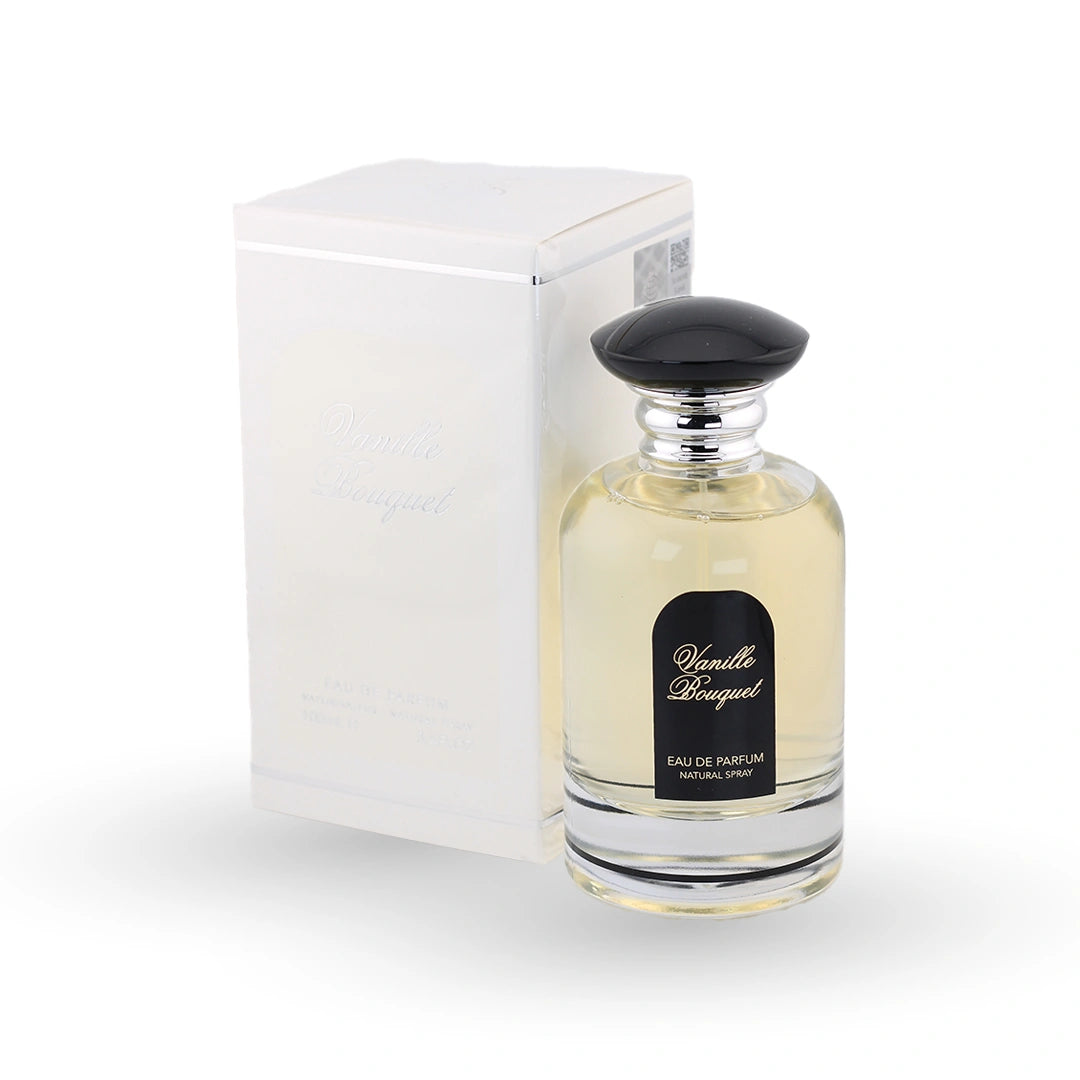 Vanille Bouquet by Fragrance World 100ml vanilla perfume bottle