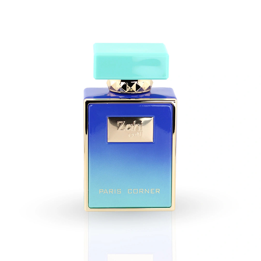 Zahi Paris Corner perfume bottle with blue gradient design and mint cap