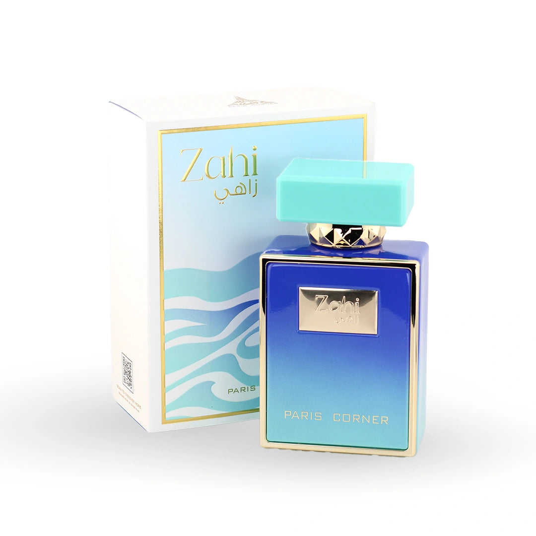 Zahi Paris Corner perfume bottle with blue gradient design and mint cap