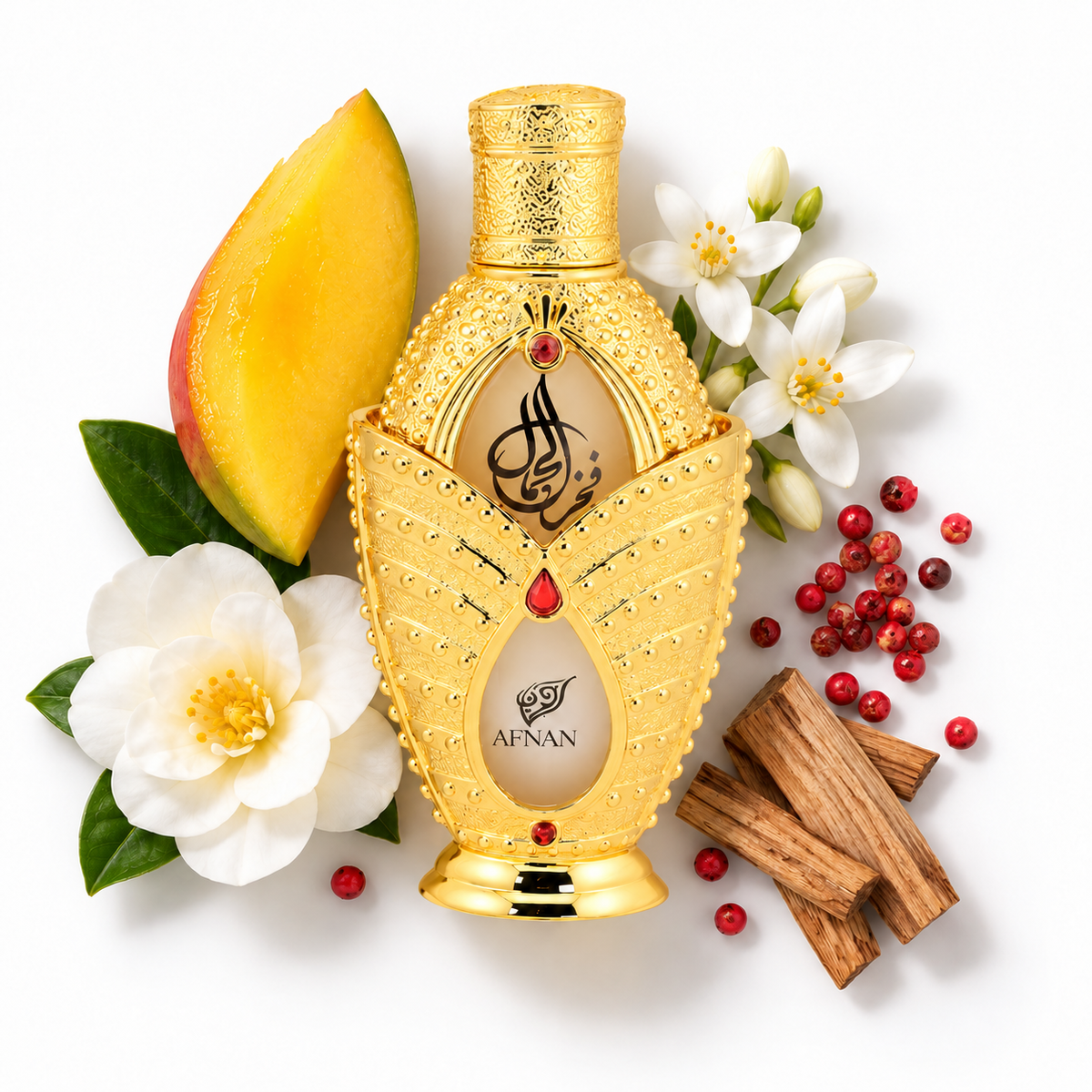 Afnan Fakhr Al Jamaal Perfume Oil 20ml with mango, camellia, jasmine, pink pepper and sandalwood