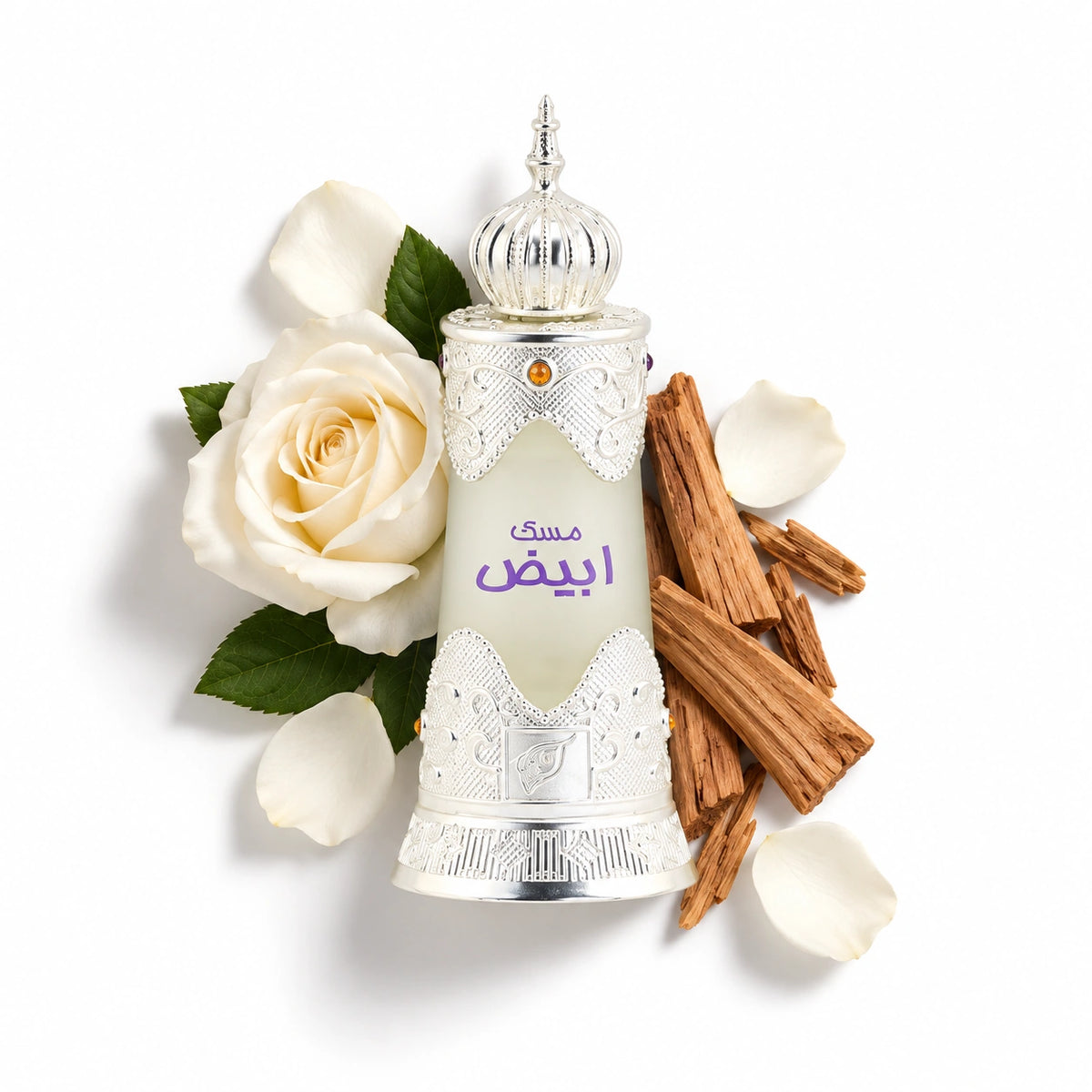 Afnan Musk Abiyad Concentrated Perfume Oil 20ml bottle with rose and sandalwood