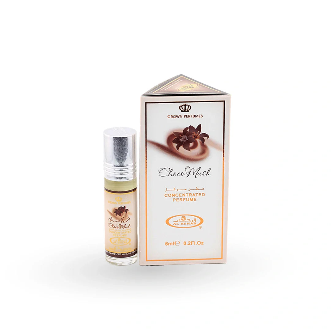 Al Rehab Choco Musk Perfume Oil 6ml bottle with its box – unisex musky attar, notes of chocolate