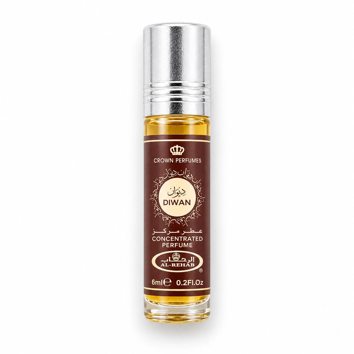 Al Rehab Diwan Concentrated Perfume Oil 6ml bottle photographed flat on a white background