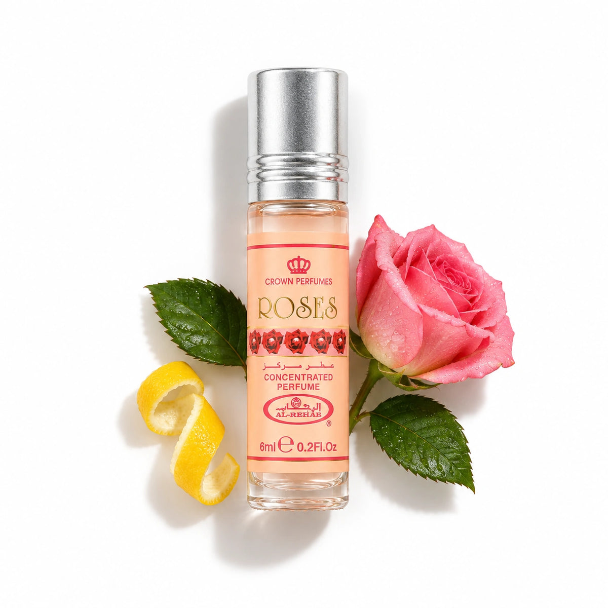 Al Rehab Roses Perfume Oil 6ml bottle with lemon and rose