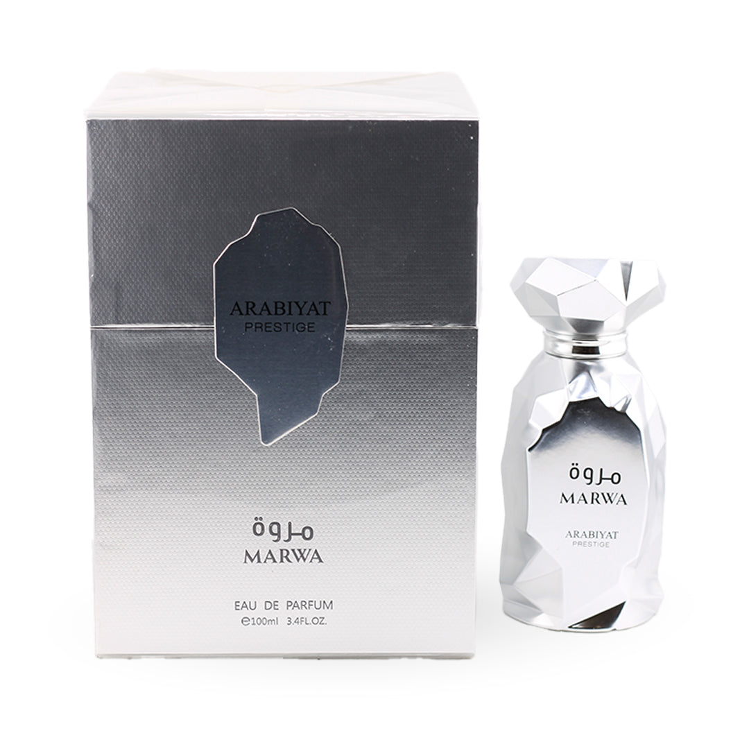 Arabiyat Marwa Eau de Parfum bottle with its box – unisex perfume, notes of neroli, olibanum and guaiac wood