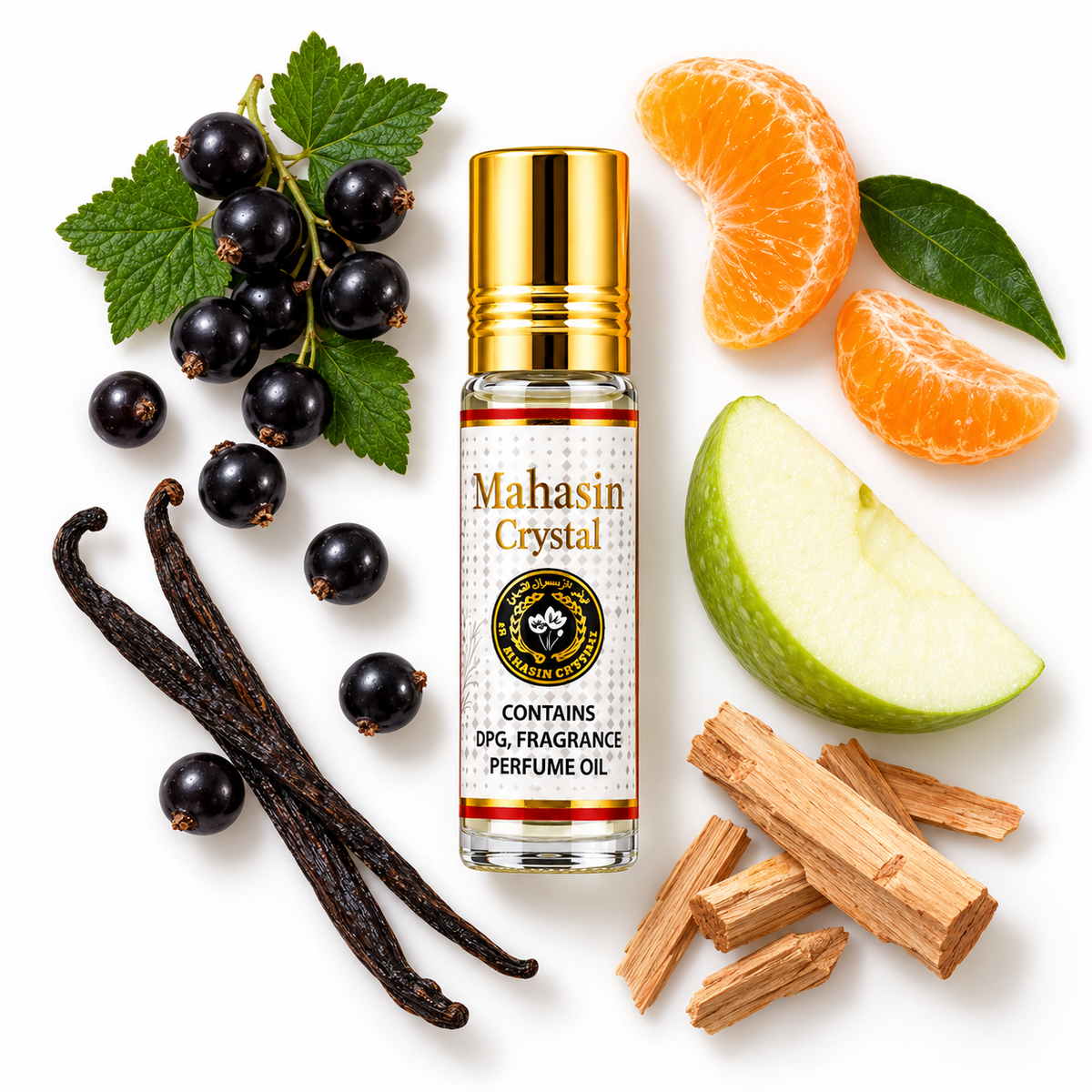 Ard Al Zaafaran Mahasin Crystal roll-on perfume oil 10ml with blackcurrant, mandarin, apple, vanilla and sandalwood