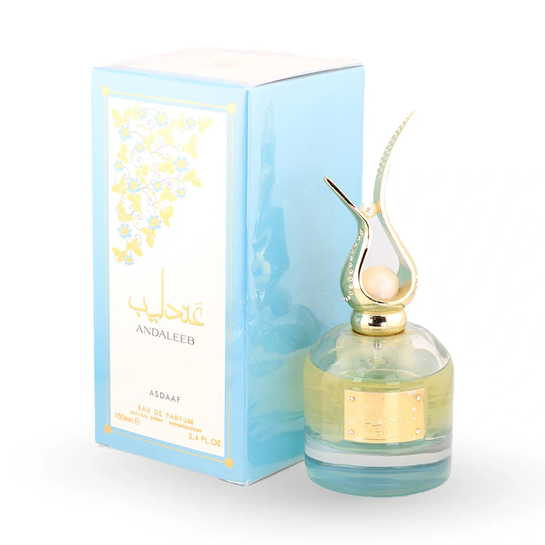 Asdaaf Andaleeb Eau de Parfum 100ml bottle with its box – unisex perfume, notes of rose, sandalwood and vetiver