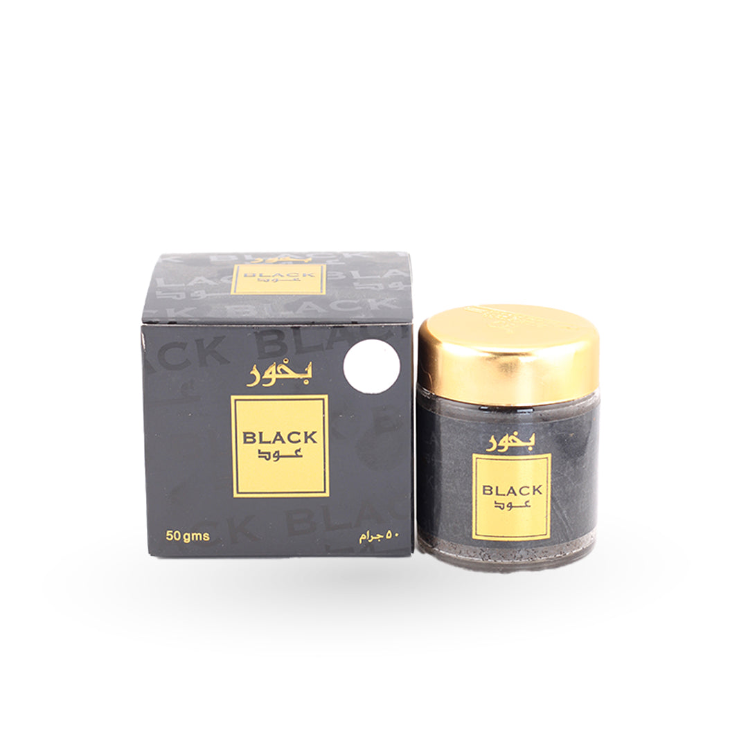 Banafa for Oud Black Oud Bakhoor 50g with its box, alternate view – home incense