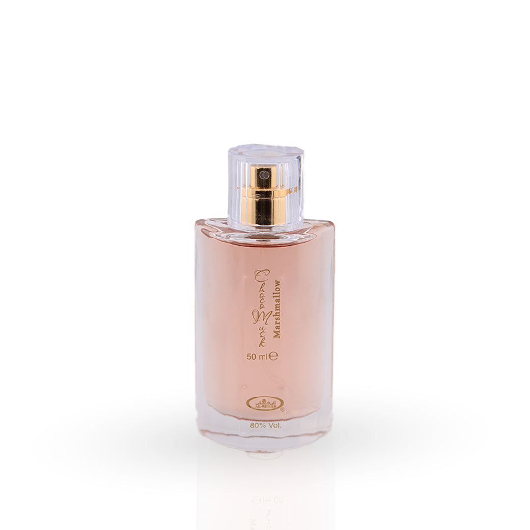 Perfume bottle with gold cap on a white background