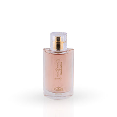 Perfume bottle with gold cap on a white background
