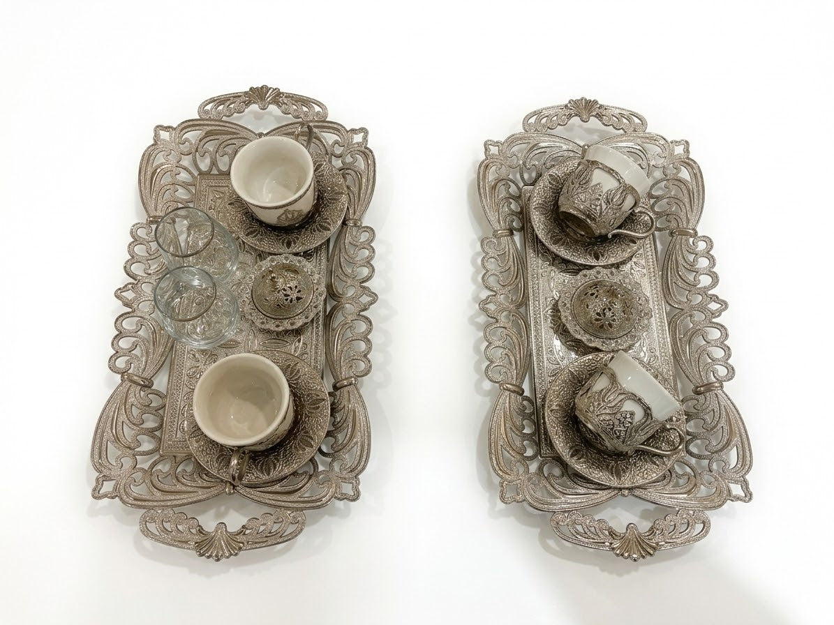 Elegant Cup Set with Tray, alternate angle – home decor from Sara Sakina