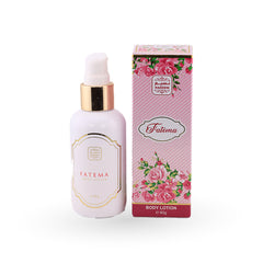 Fatema body lotion bottle and packaging on a white background