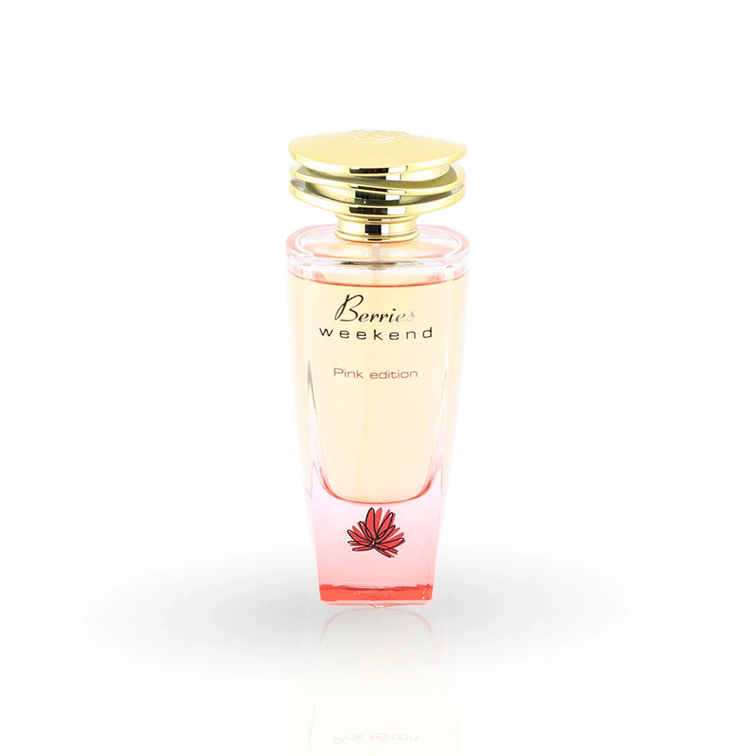 Fragrance World Berries Weekend Pink Edition Eau de Parfum bottle – unisex perfume, notes of ripe berries, musk, citrus and amber