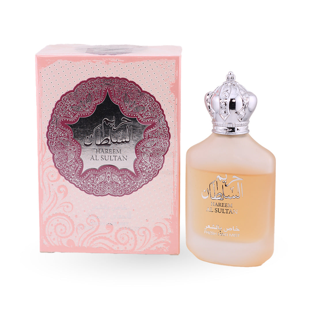 Perfume bottle and packaging of Hareem Al Sultan on a white background
