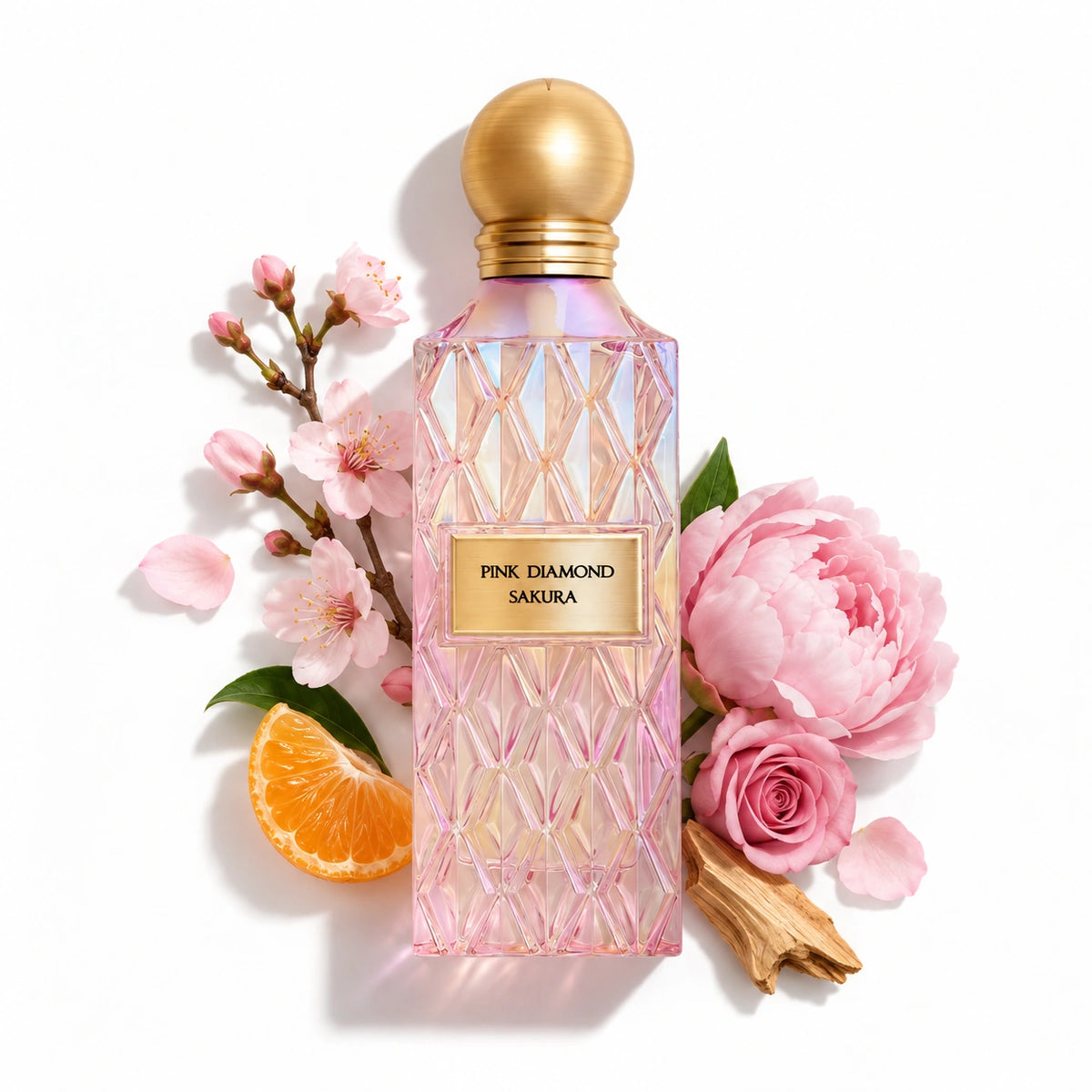 Ibraq Pink Diamond Sakura with cherry blossom, peony, rose, mandarin and sandalwood – women's perfume, 150ml, notes of orange blossom, lily, white musk and amber