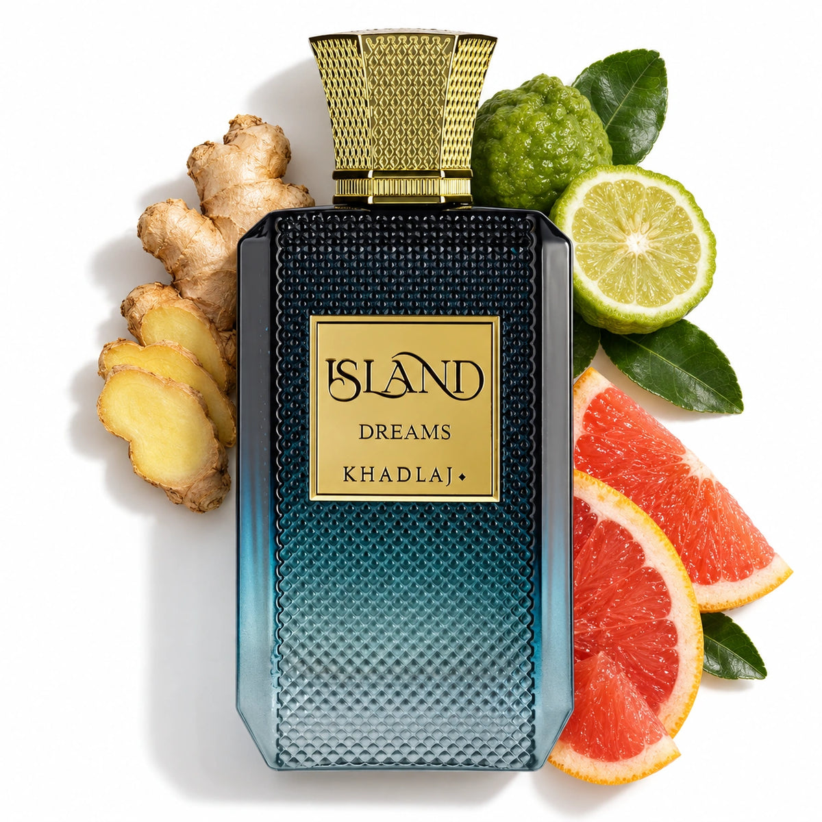 Khadlaj Island Dreams 100ml bottle with ginger, bergamot and grapefruit