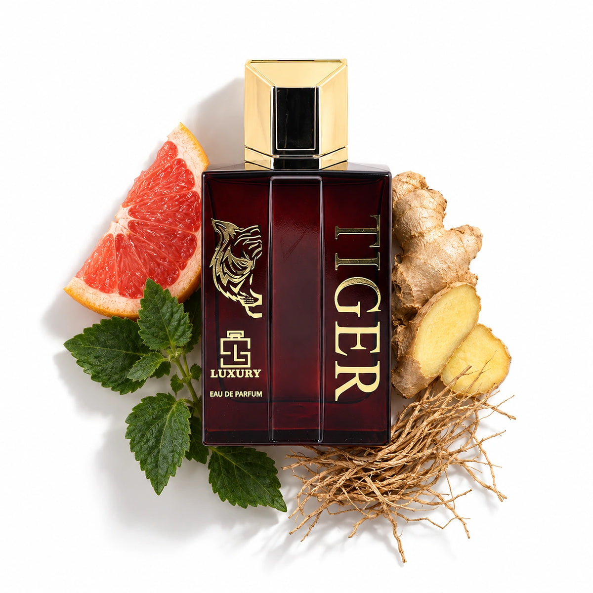 Khalis Tiger bottle with grapefruit, ginger, patchouli and vetiver
