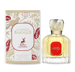 La Rouge Baroque perfume bottle 100ml with crystal-cut design and ornate botanical packaging
