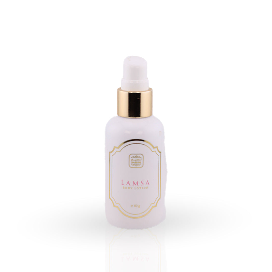 White serum bottle with gold cap and 'LAMSA' branding on a white background