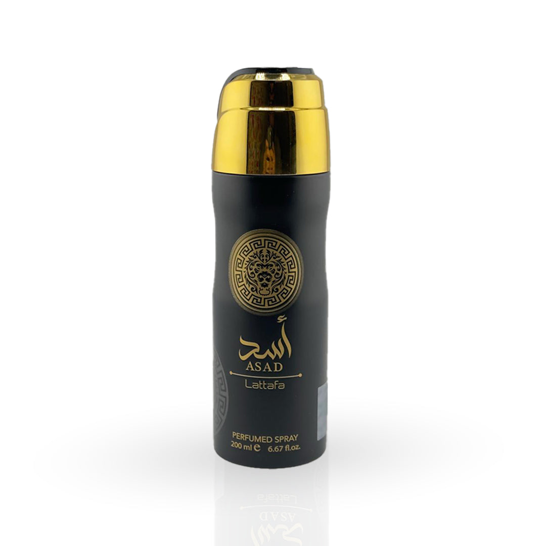 Lattafa Asad Body Spray 200ml – unisex amber spicy body fragrance, notes of tonka bean, amber and vanilla