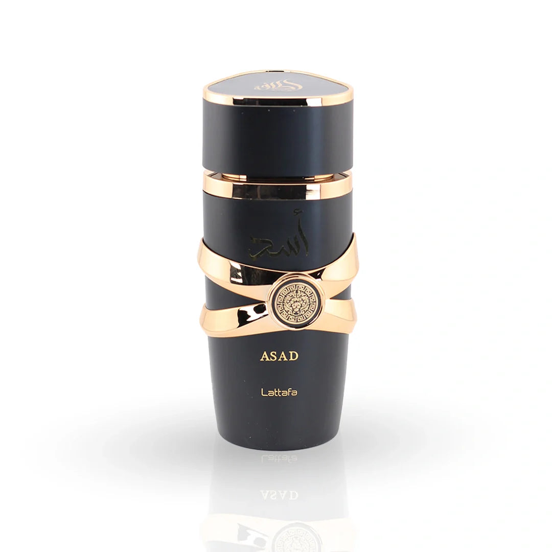 Lattafa Asad Eau de Parfum 100ml bottle – men's gourmand perfume, notes of tobacco, amber and pineapple