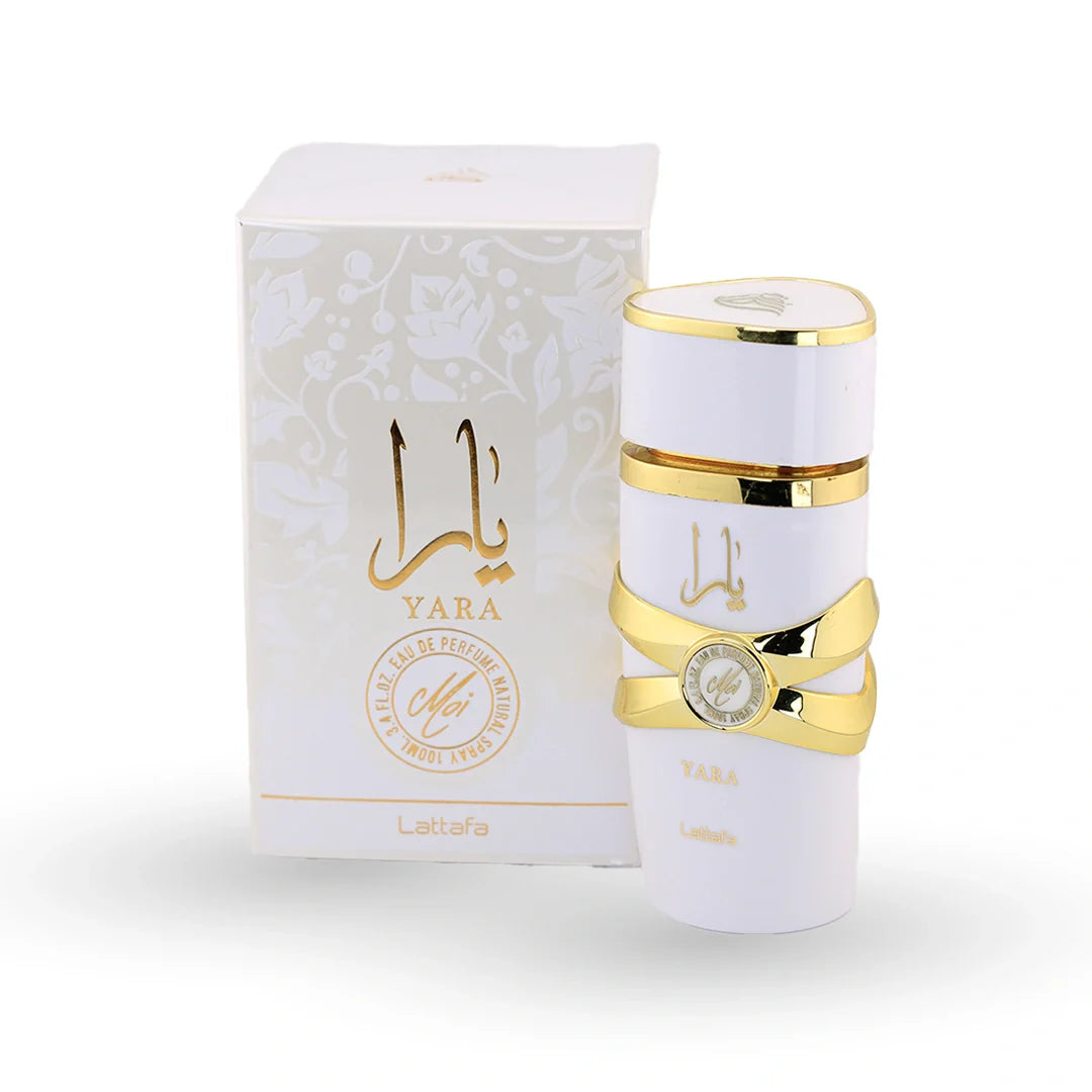 Lattafa Yara Moi Eau de Parfum 100ml bottle with its box – unisex floral perfume, notes of almond, patchouli and pear