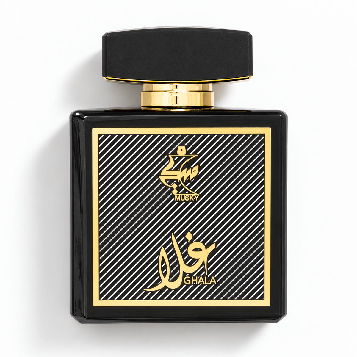 Musky Ghala Eau de Parfum 100ml bottle laid flat on white