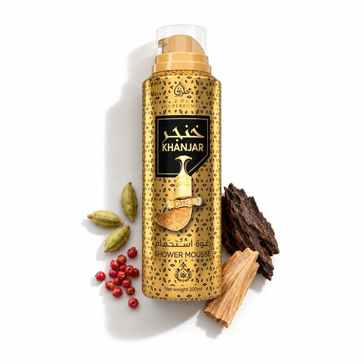 My Perfumes Otoori Khanjar Shower Mousse 200ml with cardamom and pink pepper – unisex oud body care, notes of oud, musk, amber and sandalwood